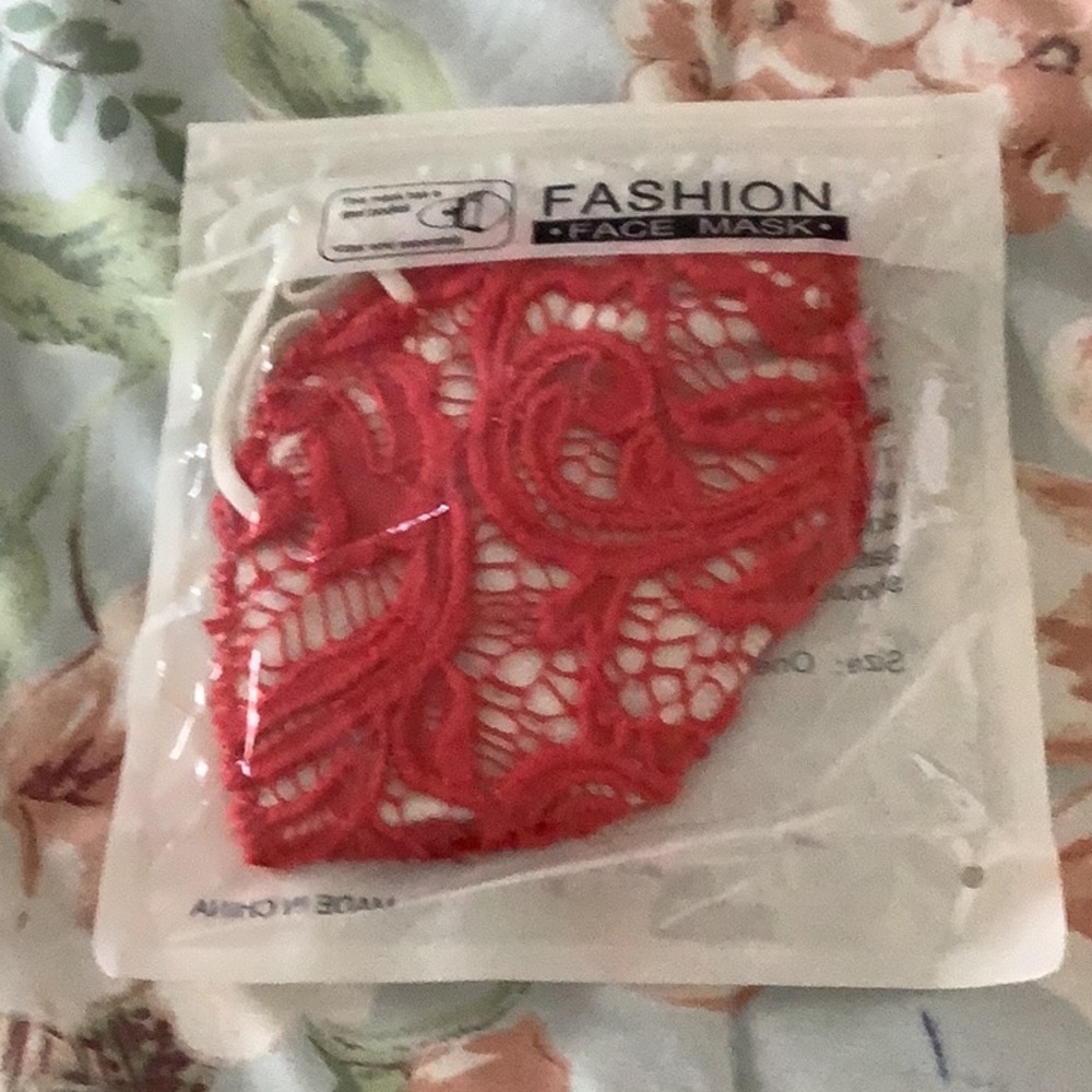 Red lace crocheted mask NEW never worn washable & reusable